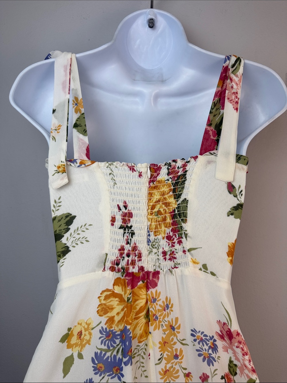 Reformation Christine Floral Bouquet Mini Dress Tie Shoulder Strap Ruffle Size 0 - Picture 12 of 16